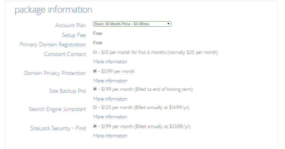 Package information form.