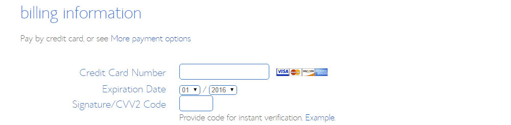 Billing information form.